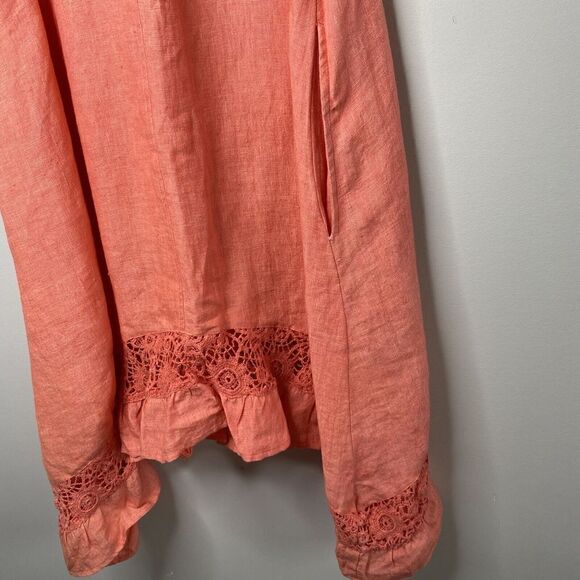 ADRIFT Womens Linen Ruffle-Trim Dress NEW Lace Detail Melon COLBIE Beach Small S - Picture 8 of 10
